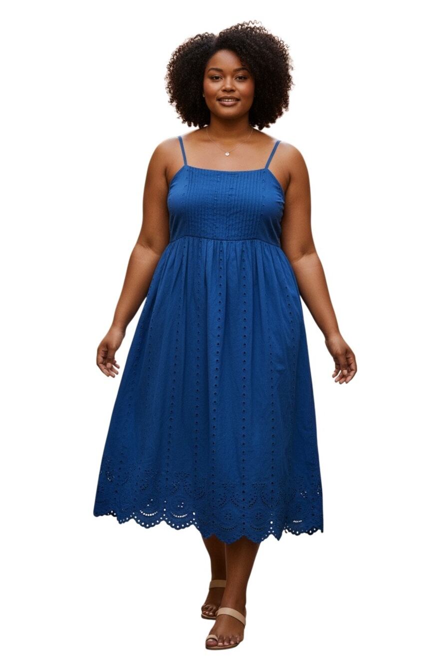 Layered with love Blue Cotton Embroidered Sleeveless Boho Maxi Dress Size 1X